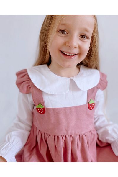 TINY BEAR Girl's Strawberry Embroidered Shirt Dress Strawberry Candy