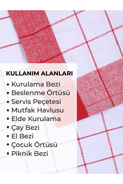 Tuable Kuşak Kareli 6'lı Mutfak Kurulama Bezi, Beslenme Örtüsü, Amerikan Servisi, Renkli Set Havlu 45x70cm