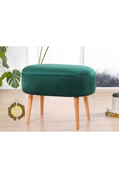 BEYLERBEYİ Gürgen Ahşap Ayak düz Kumaş Oval  Puf Bench Tabure Sandalye