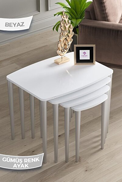 Canisa Anka Serisi 1.sınıf Mdf Ve Lake Boya, Beyaz 4lü Zigon Sehpa Takımı, Gü...