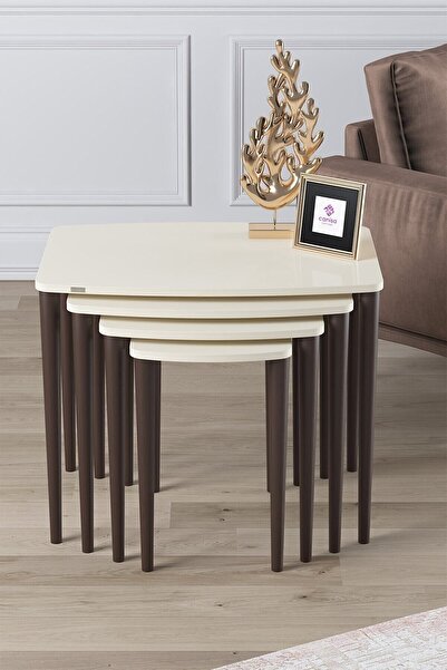 Canisa Anka Serisi, 1.sınıf Sehpa Takımı, Mdf 4'lü Zigon Sehpa Takım, Krem Sehpa, Ceviz Gürgen Ayak