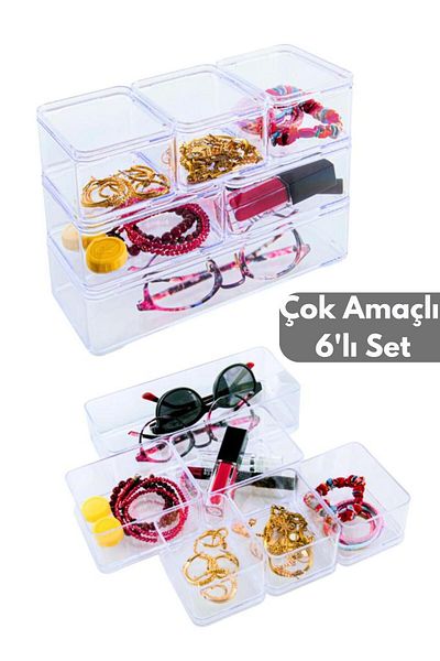 PONÇİK STORE 6-Piece Clear Breakfast - Makeup Jewelry Organizer Multi-Purpose Storage Container & Organizer