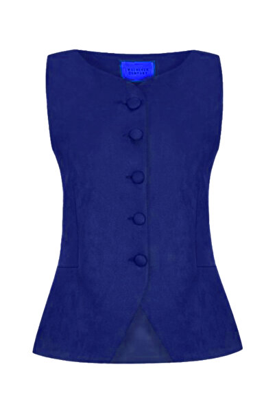 Whenever Company Lacivert Midnight Chic Scuba Süet Fit Önden Düğmeli Yelek