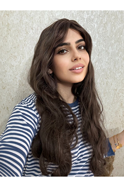 favorim peruk Koyu Kumral Dalgalı Perçemli Mat Yapıda Peruk