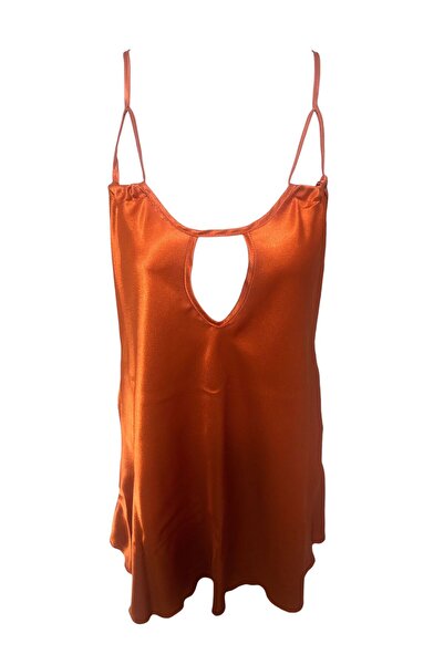 KUMSALDA İNCİ Kadın, Battal Beden Saten Yumuşak, Turuncu Gecelik