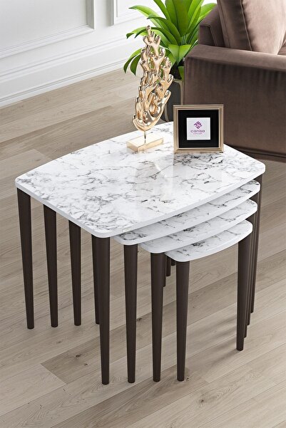 Canisa Concept Telwe Serisi Üst Kalite Mdf 4lü Zigon Sehpa Takımı Beyaz Merme...