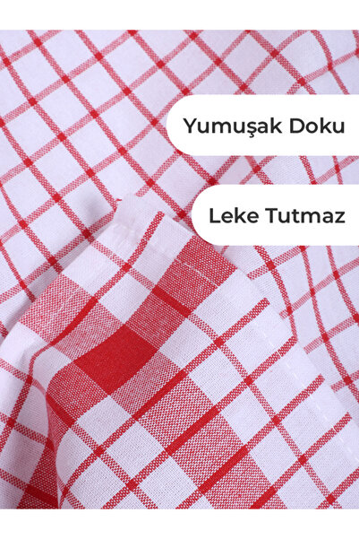 Tuable Kareli 2'li Mutfak Kurulama Bezi Set 45x65cm Kırmızı/Beyaz