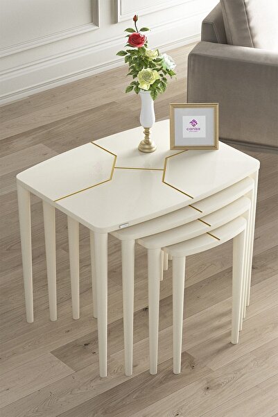 Canisa Concept Lyon Serisi , Üst Kalite Sehpa Takımı , 1.sınıf Mdf 4 Lü Zigon Sehpa Takımı Krem