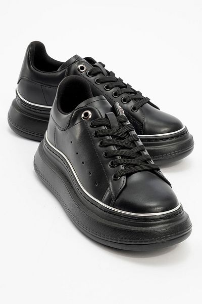 LuviShoes Botea Black Skin Silver Detailed Women's Sneakers