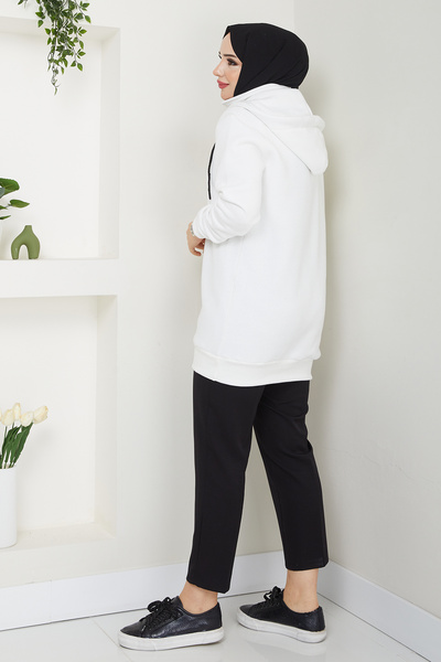 TesettürButik Detachable Hooded 3 Thread Raster Sweatshirt