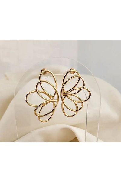 mos&more Gold Color Half Bow Design Large Women's Earrings