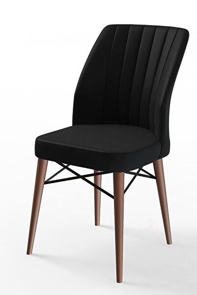 Canisa Concept Flex Serisi 1 Adet Gürgen Ceviz Ayaklı Siyah Sandalye