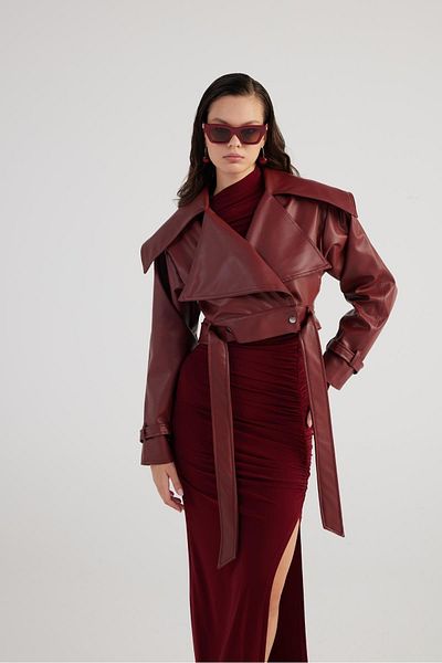 HOLLY LOLLY Geaca de piele Neeko Rosie Claret - Model Crop, Captusita si Curea
