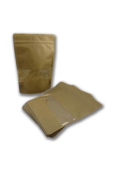 Home 250 Pieces of Kraft Doypack with Ziplock Window - 20X30, 1000g