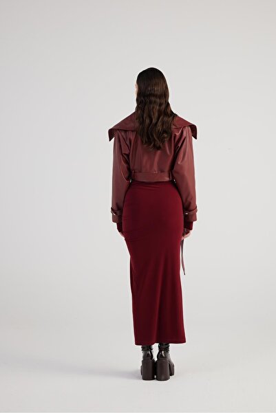 HOLLY LOLLY Kožená bunda Claret Red Neeko - Crop Model, podšitá a přepásaná