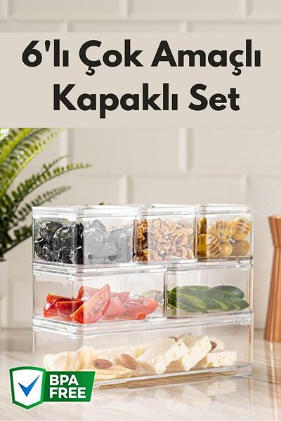 PONÇİK STORE 6-Piece Clear Breakfast - Makeup Jewelry Organizer Multi-Purpose Storage Container & Organizer