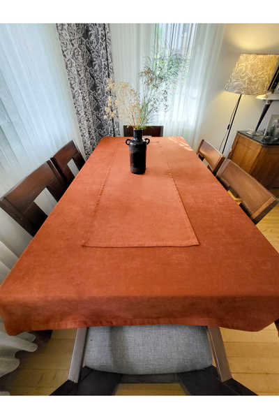 MUSGEM Tile Color Cotton Waterproof Stain Resistant Duck Cloth Tablecloth Set - with Runner