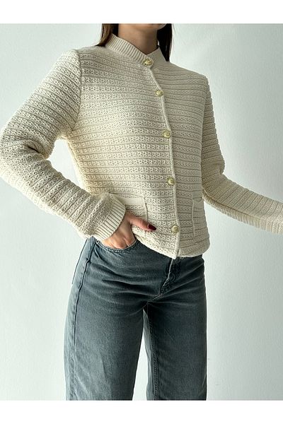 Elilook Γυναικεία Vintage Μοντέλα Πλεκτά Πλεκτά Ζακέτα με Πλεκτά Κουμπιά και Λεπτομέρεια Τσέπης