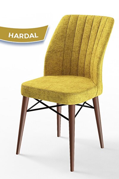 Canisa Concept Flex Serisi 1 Adet Gürgen Ceviz Ayaklı Hardal Sandalye