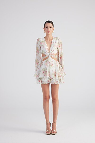 HOLLY LOLLY Μίνι φόρεμα Amalfi εκρού με floral σχέδιο