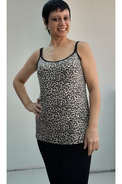 Mertcan Butik Black Coffee Leopard Print Drawstring Viscose T-Shirt