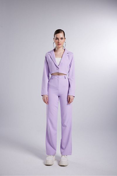 HOLLY LOLLY High Waist Button Closure Fabric Panky Trousers Lilac