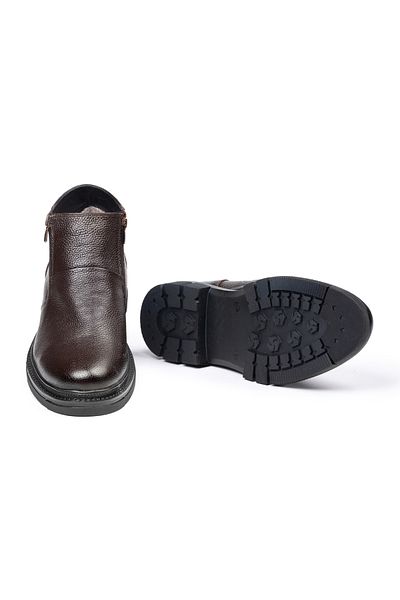 SELİN SOYLU Genuine Leather Men's Boots, Winter Casual Sheepskin Boots, Zippered Boots