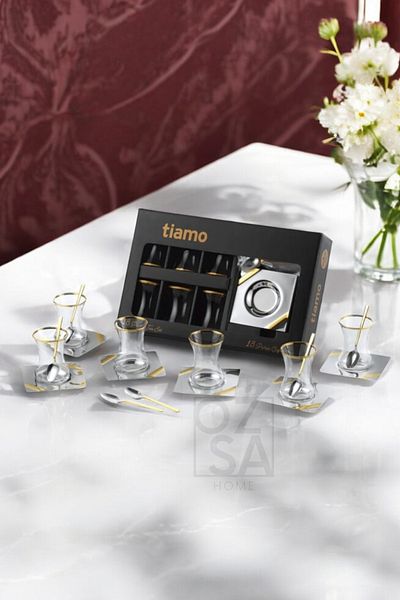 ÖzSa Home Tiamo Mira Premium - 18/10 Stainless Steel 18 Piece Tea Set Tea Cup and Tea Plate