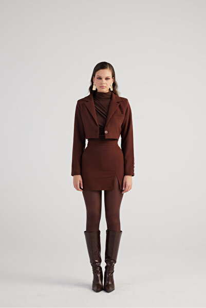 HOLLY LOLLY Mini hosszúságú hasított, részletes szoknya barna