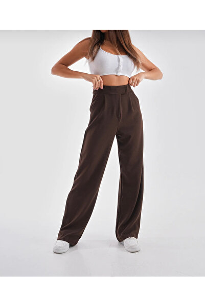 NUDEQUEEN Kadın Likralı Geniş Paça Cırtlı Palazzo Pantolon