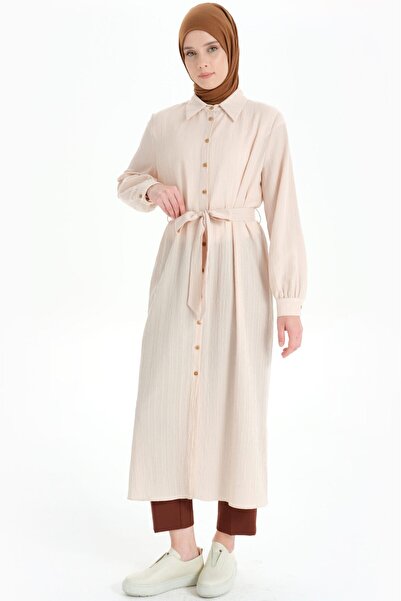 Tuğba Bel Kuşaklı Uzun Tunik - Bej