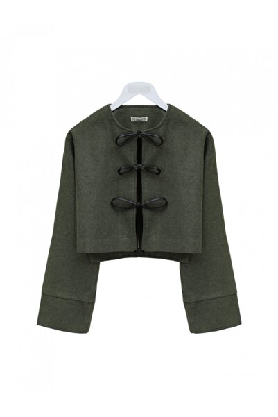 Modamorfo Pleated Skirt Front Tie Stitched Set - Khaki