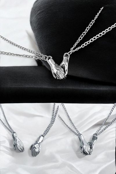 shop Unisex Silver Couple Necklace - Lover, Friendship and Holding Hand in Hand Bff Necklace