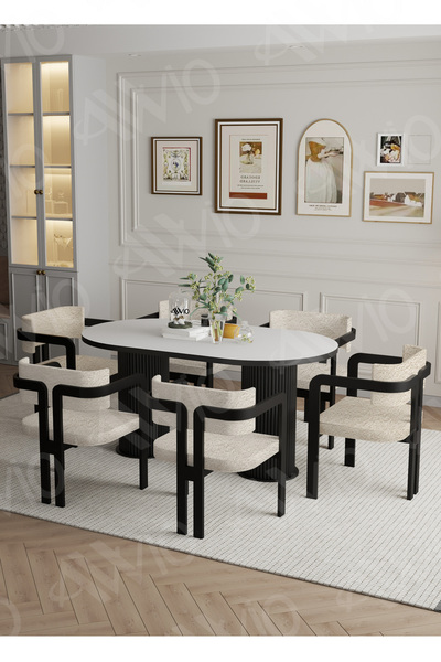 AVVİO Calina Bohem Ayak 6'lı Tokyo Metal Demonte Sandalye 80x160 Masa Sandalye Takımı