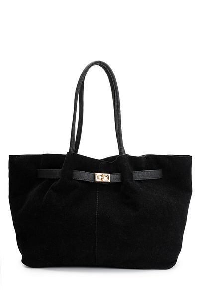 minebag Dámská kabelka přes rameno Else Black Suede s páskem