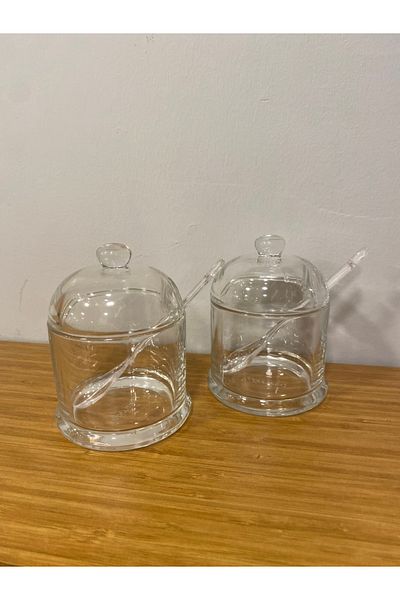 PLUS HOME Set of 2 Glass Transparent Spice Bowl Salt and Pepper Bowl