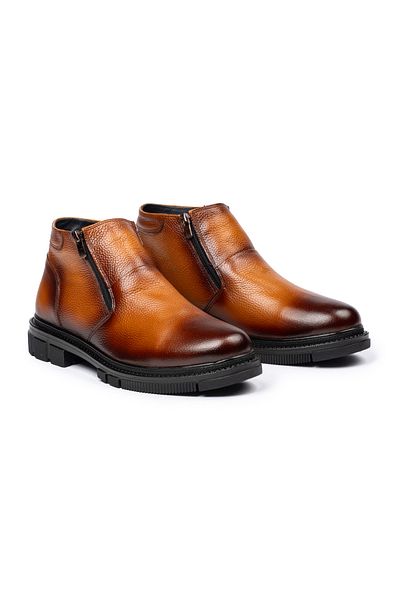 SELİN SOYLU Genuine Leather Men's Boots, Winter Casual Sheepskin Boots, Zippered Boots