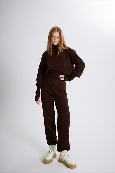 HOLLY LOLLY Bottom Top Knitwear Thinky Suit Brown