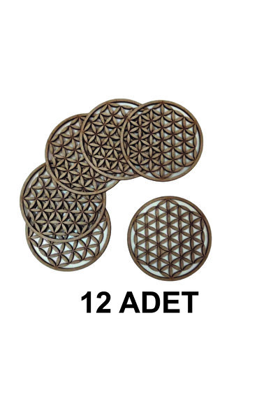 şamaksesuar Yaşam Çiçeği Geometrik Ham 3 Mm Mdf 12'li Bardak Altlığı