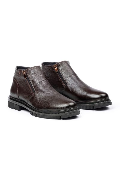 SELİN SOYLU Genuine Leather Men's Boots, Winter Casual Sheepskin Boots, Zippered Boots