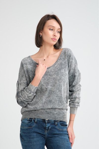 Su Moda Women's Clothing Slim Washed Sports Comfortable Fit Longsleeve U-Neck Off-Shoulder Knitwear Sweater