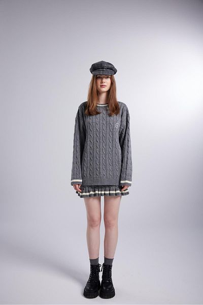 HOLLY LOLLY Logo Knitted Patterned Oversize Knitwear Harold Sweater Gray