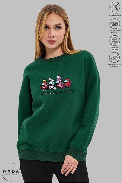 Nyda Collections Unisex μακρυμάνικο ανάμεσά μας Friends με στάμπα με λαιμόκοψη χωρίς κουκούλα υπερμεγέθη φούτερ