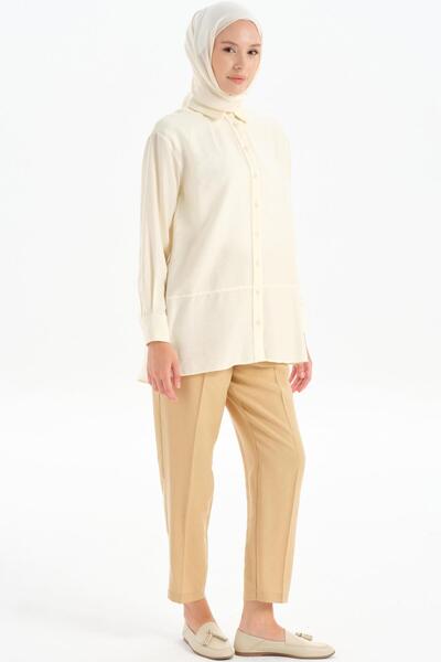 Tuğba Pile Detaylı Cepli Pantolon - Bej