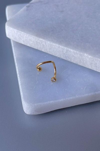 Jaida Moda Unisex Gold Spiral Two Ball Stone Curved Cartilage and Lobe Earrings
