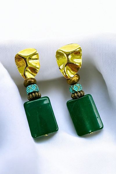 PETEK AKSESUAR Green Colored Bead Design Earrings