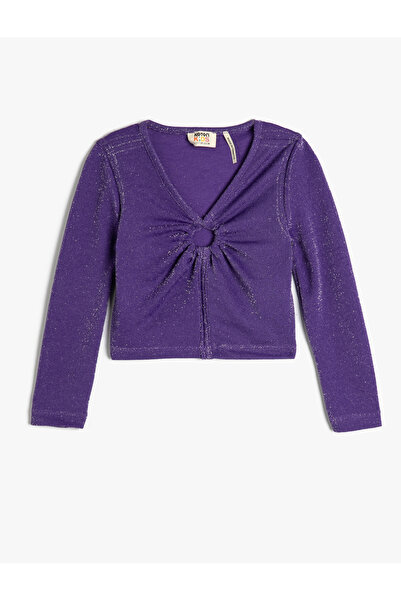 Koton Bluză scurtă cu mânecă lungă, cu sclipici în față, cu decolteu în V - T...