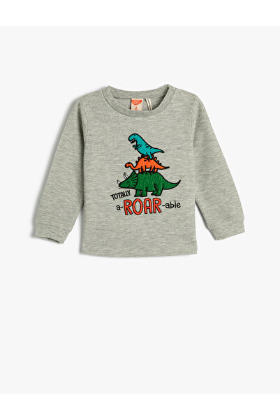 Koton Dinosaur T-Shirt μακρυμάνικη λαιμόκοψη με υφή