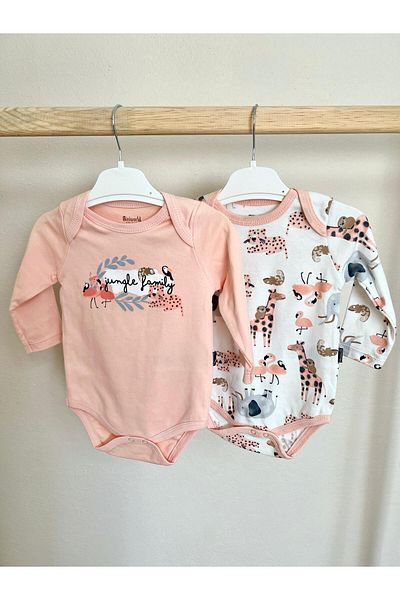 Miniworld Salmon Animal Patterned 2-Piece Baby Girl Bodysuit