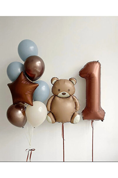 ZEAP Set de baloane din folie cu numere maro, retro, cu stea ursuleț, pentru ...